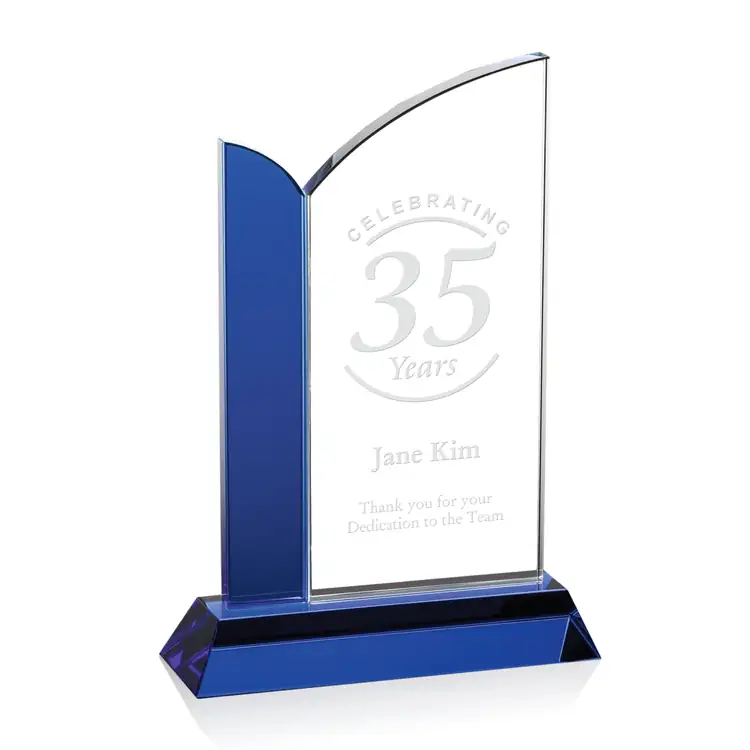 Leonora Arched Blue Optical Crystal Award #4