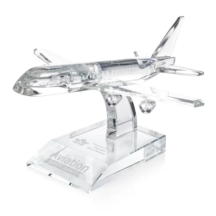 Airplane Optical Crystal Award - Deep Etch #2