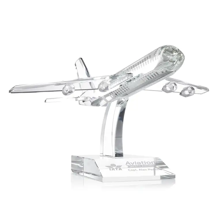 Airplane Optical Crystal Award - Deep Etch #3
