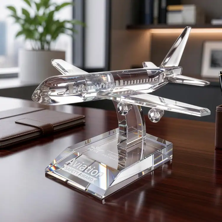 Airplane Optical Crystal Award - Deep Etch #4