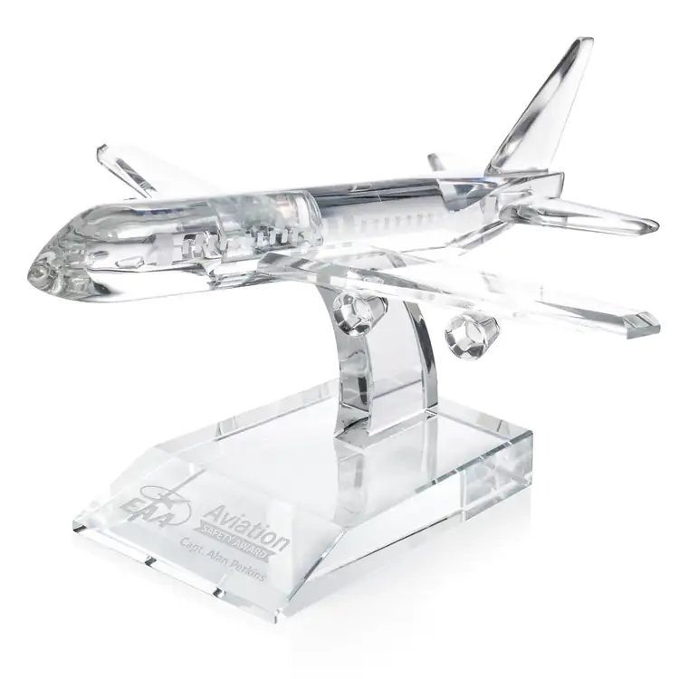 Airplane Optical Crystal Award - Deep Etch
