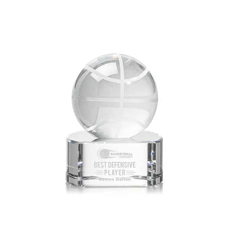 Basketball Crystal Award on Paragon Base - Laser Engraved #2