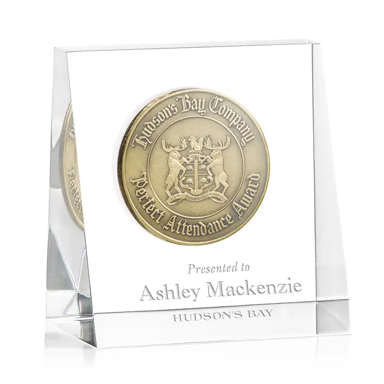 Embedment - Upright Wedge Award - Acrylic - Engraved and Multicolor