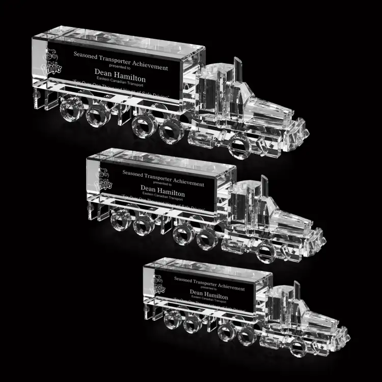 Big Rig Truck Crystal Award - Deep Etch