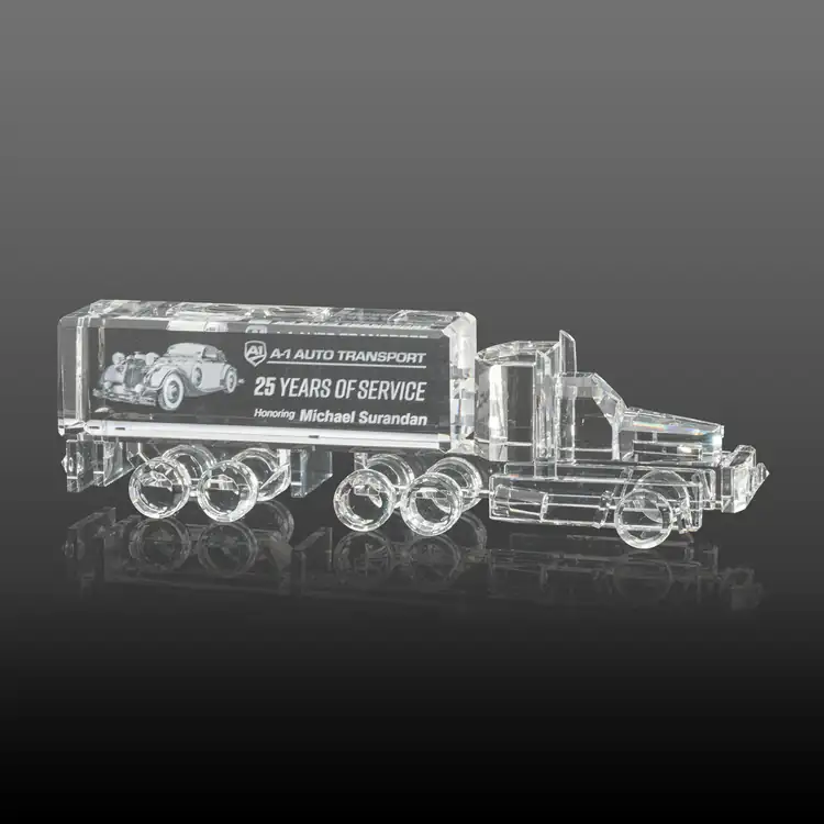 Trophée camion à 18 roues en cristal optique - Gravure 3D