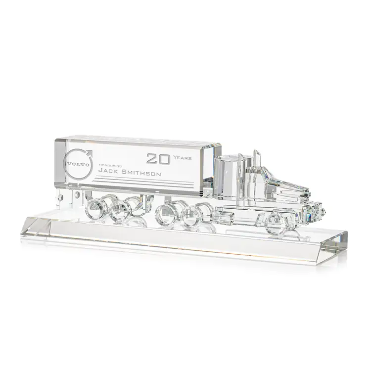 Crystal 18 Wheeler on Base - Optical Crystal - Engraved #2