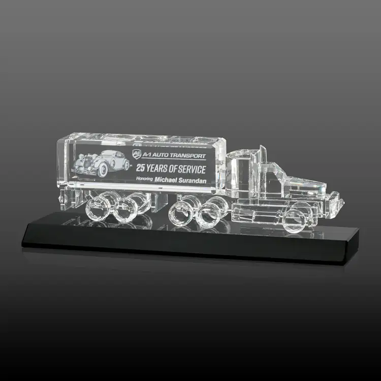 Crystal 18 Wheeler on Base - Optical Crystal - 3D Etched #3