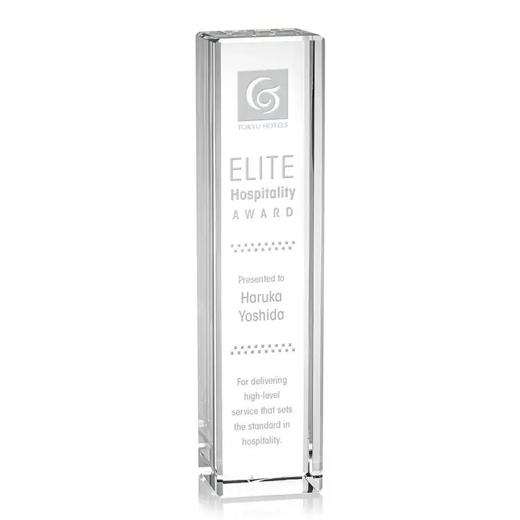 Robson Optical Crystal Column Award - Deep Etch #5