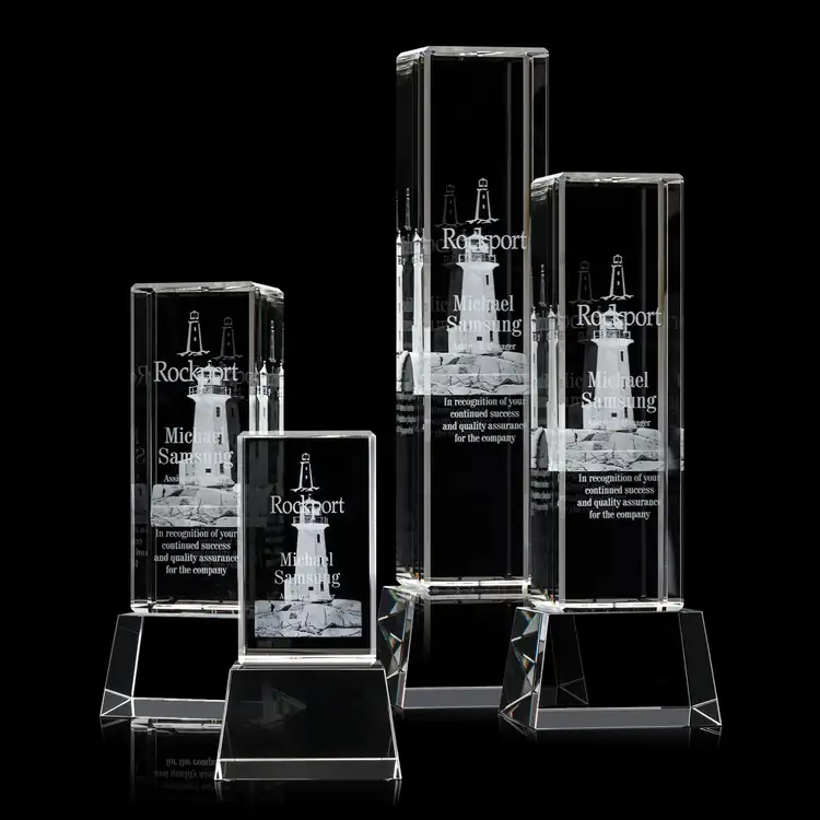 Robson Optical Crystal Tower on Base Award - 3D Engraving