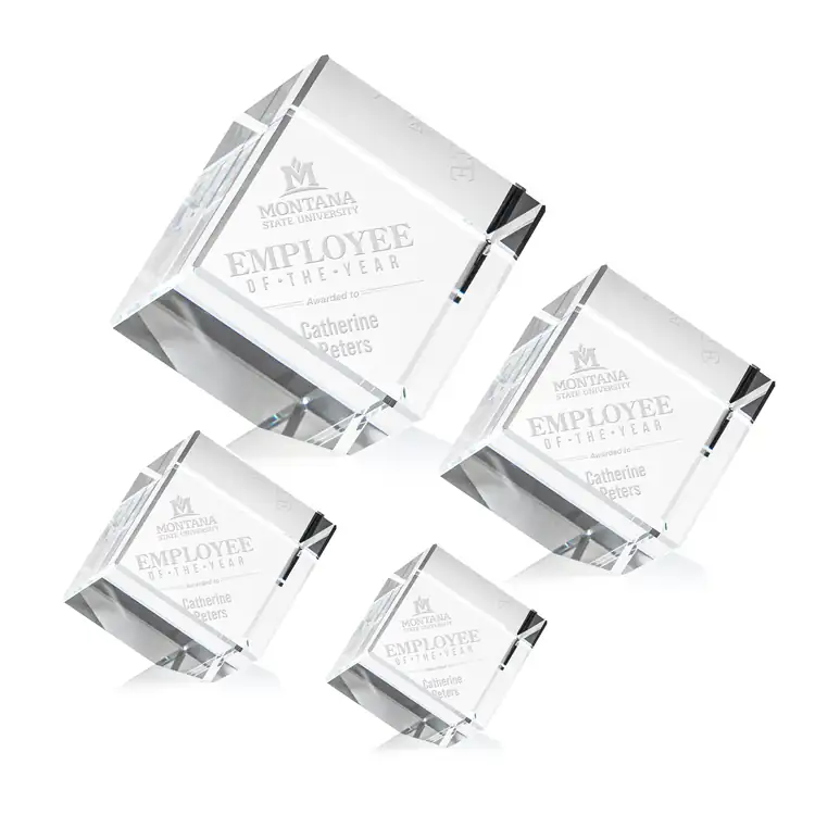 Burrill Optical Crystal Cube Award - Deep Etch