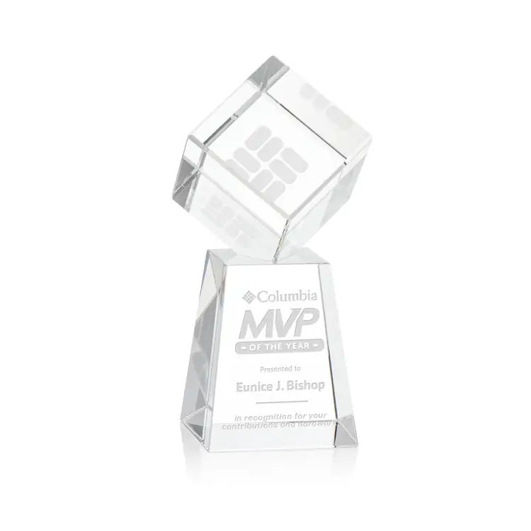 Burrill Optical Crystal Cube Award on Celestina Base - Deep Etch #2