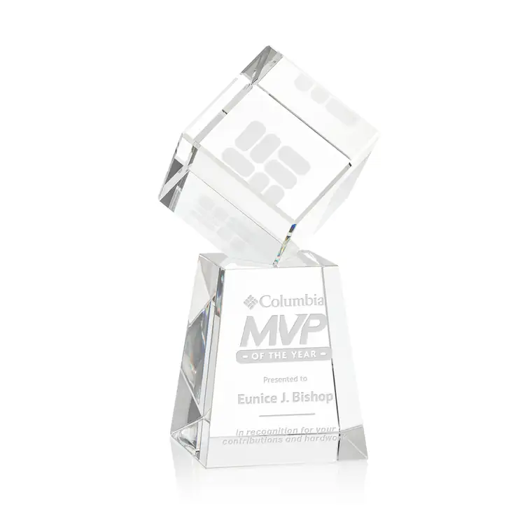 Burrill Optical Crystal Cube Award on Celestina Base - Deep Etch #3