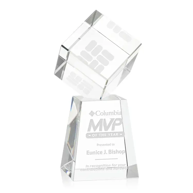 Burrill Optical Crystal Cube Award on Celestina Base - Deep Etch #4
