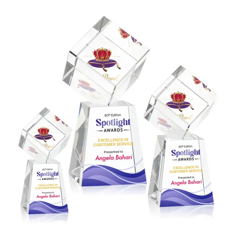 Burrill Optical Crystal Cube Award on Celestina Base - Multicolor