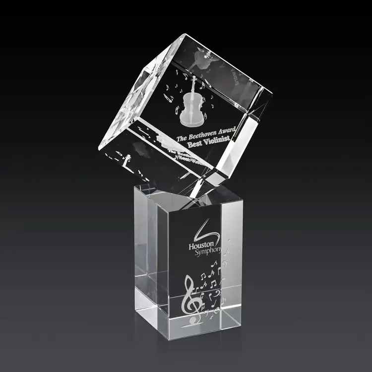 Burrill Optical Crystal Cube Award on Dakota Base - 3D Engraving #2