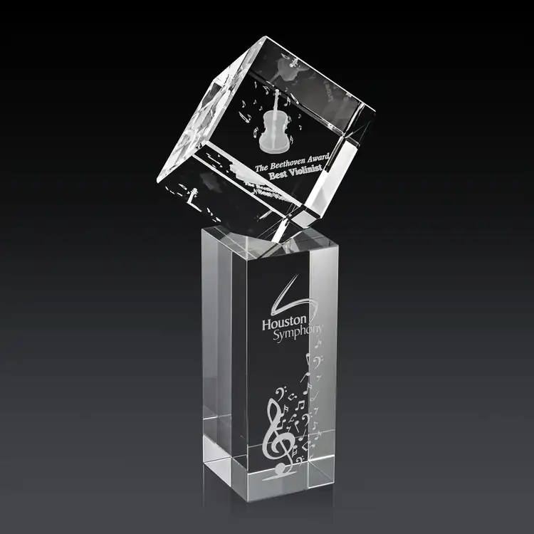 Burrill Optical Crystal Cube Award on Dakota Base - 3D Engraving #3