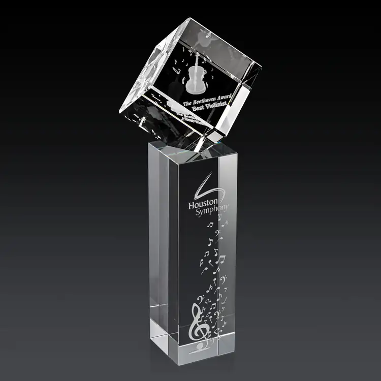 Burrill Optical Crystal Cube Award on Dakota Base - 3D Engraving #4