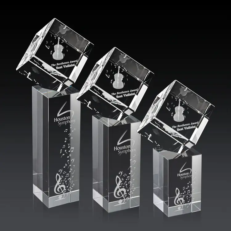 Burrill Optical Crystal Cube Award on Dakota Base - 3D Engraving
