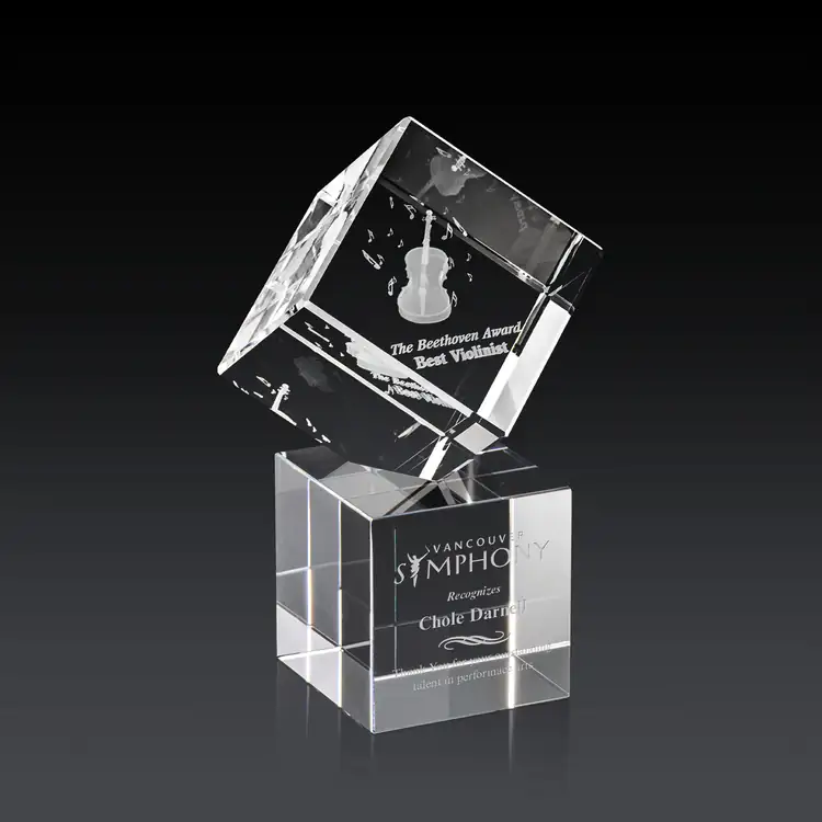 Burrill Optical Crystal Cube Award on Granby Base - 3D Engraving #2