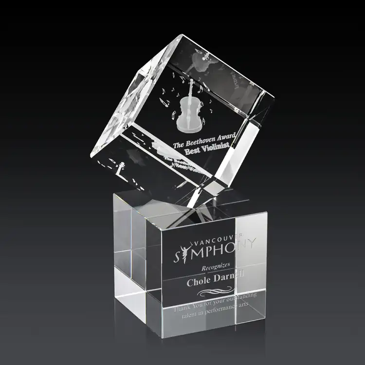 Burrill Optical Crystal Cube Award on Granby Base - 3D Engraving #3
