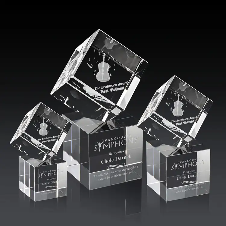 Burrill Optical Crystal Cube Award on Granby Base - 3D Engraving