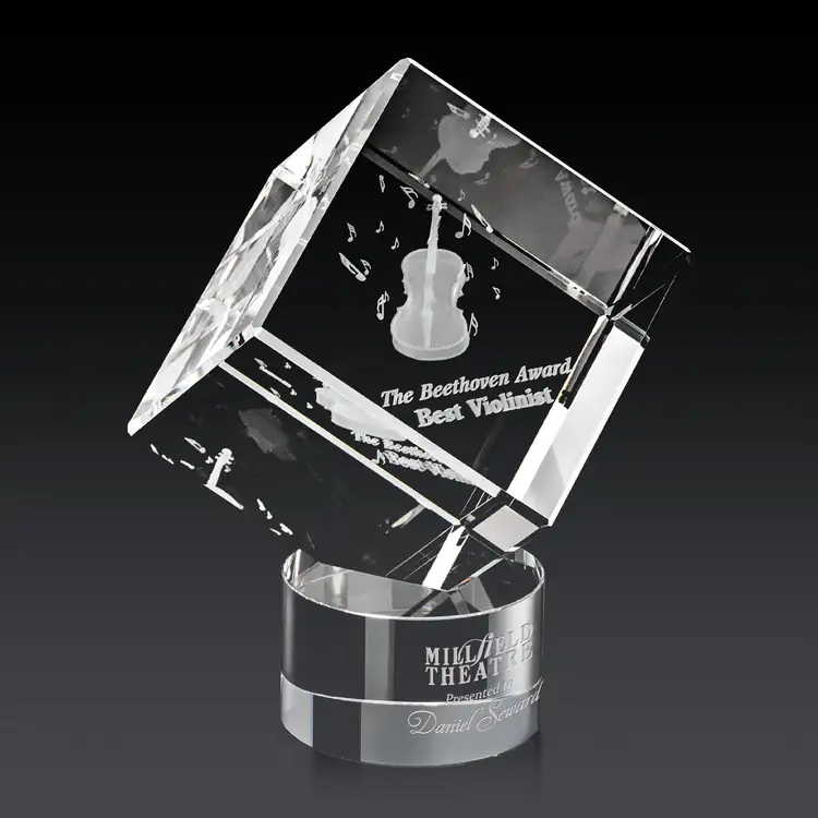 Burrill Optical Crystal Cube Award on Marvel Base - 3D Engraving #2