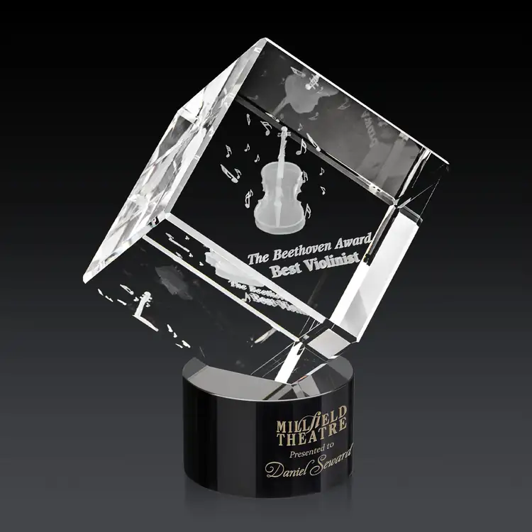 Burrill Optical Crystal Cube Award on Marvel Base - 3D Engraving #3