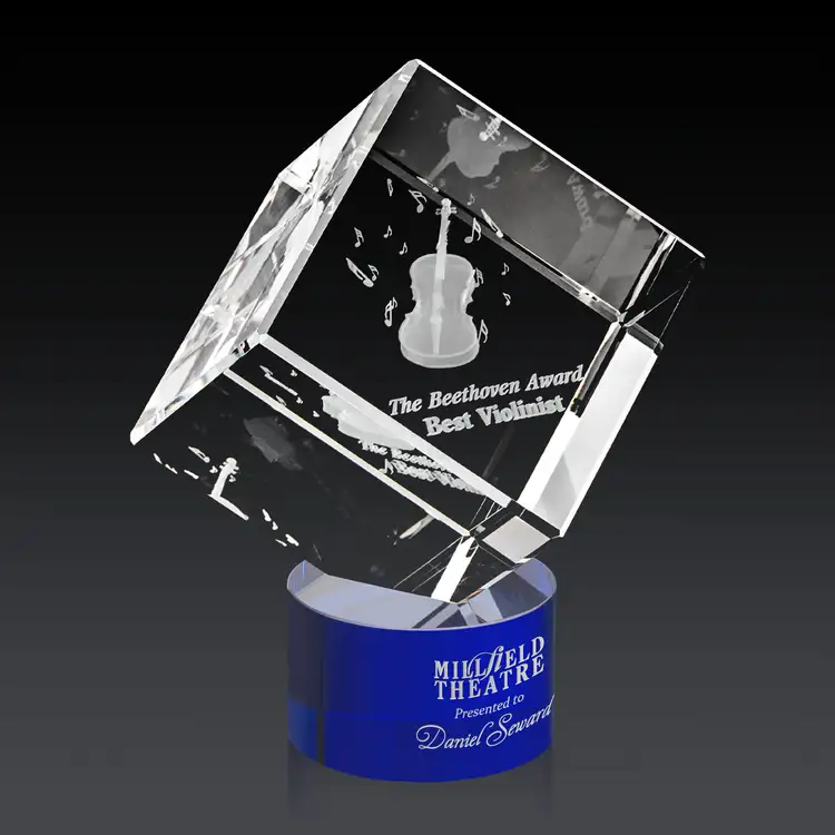 Burrill Optical Crystal Cube Award on Marvel Base - 3D Engraving #4