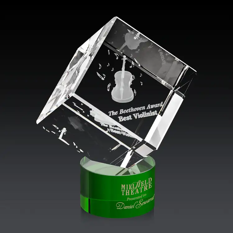 Burrill Optical Crystal Cube Award on Marvel Base - 3D Engraving #5