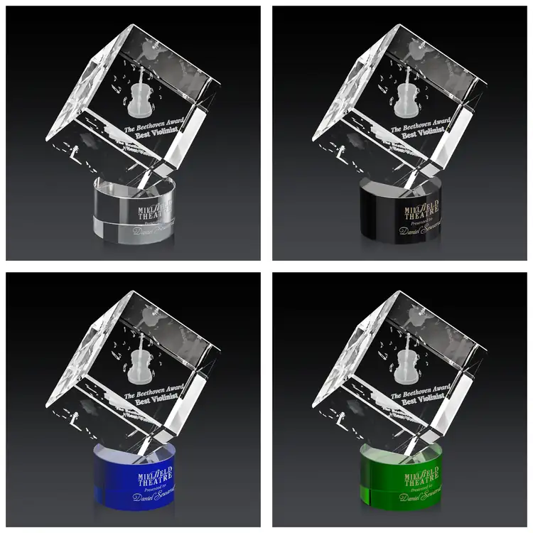 Burrill Optical Crystal Cube Award on Marvel Base - 3D Engraving