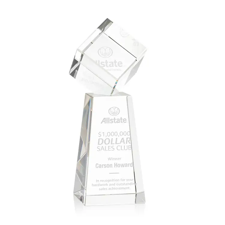 Burrill Optical Crystal Cube Award on Novita Base - Deep Etch #3