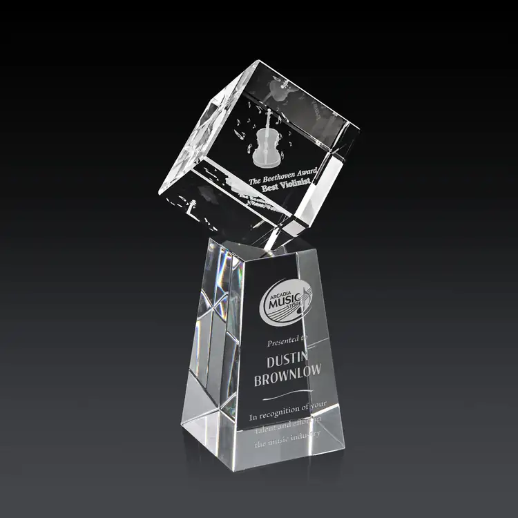 Burrill Optical Crystal Cube Award on Novita Base - 3D Engraving #2