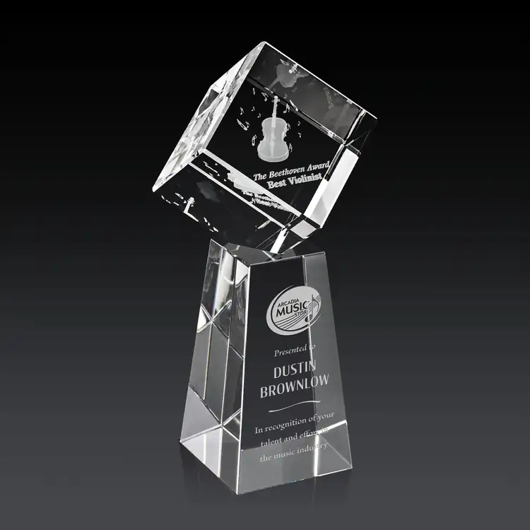 Burrill Optical Crystal Cube Award on Novita Base - 3D Engraving #3