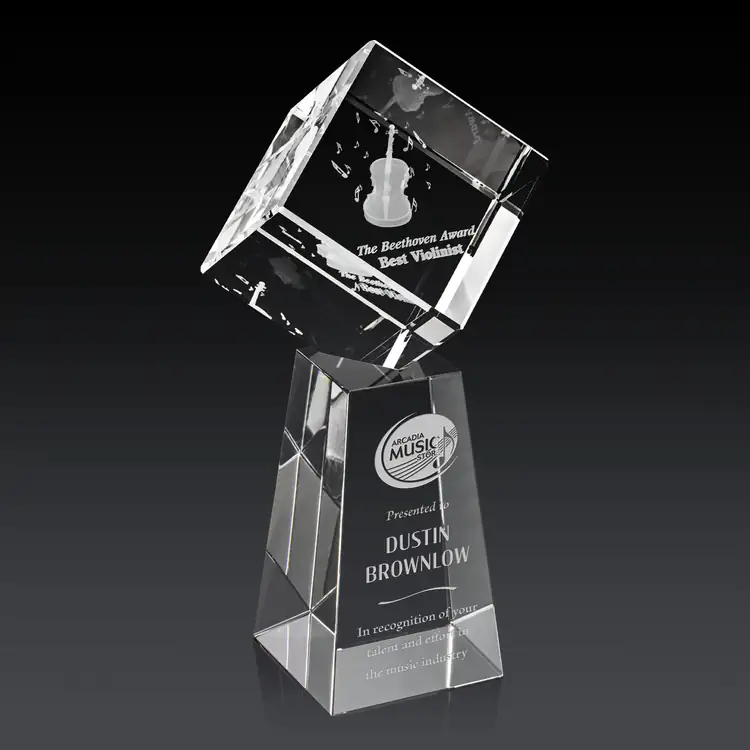 Burrill Optical Crystal Cube Award on Novita Base - 3D Engraving #4