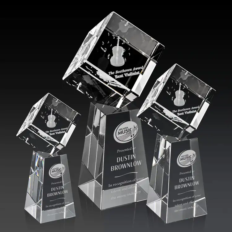 Burrill Optical Crystal Cube Award on Novita Base - 3D Engraving
