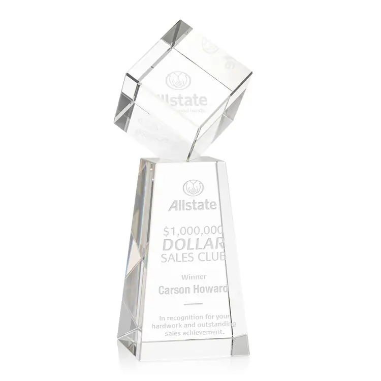 Burrill Optical Crystal Cube Award on Novita Base - Deep Etch #4