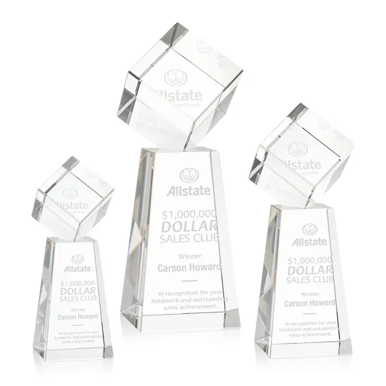 Burrill Optical Crystal Cube Award on Novita Base - Deep Etch