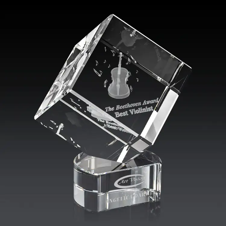 Burrill Optical Crystal Cube Award on Paragon Base - 3D Engraving #2