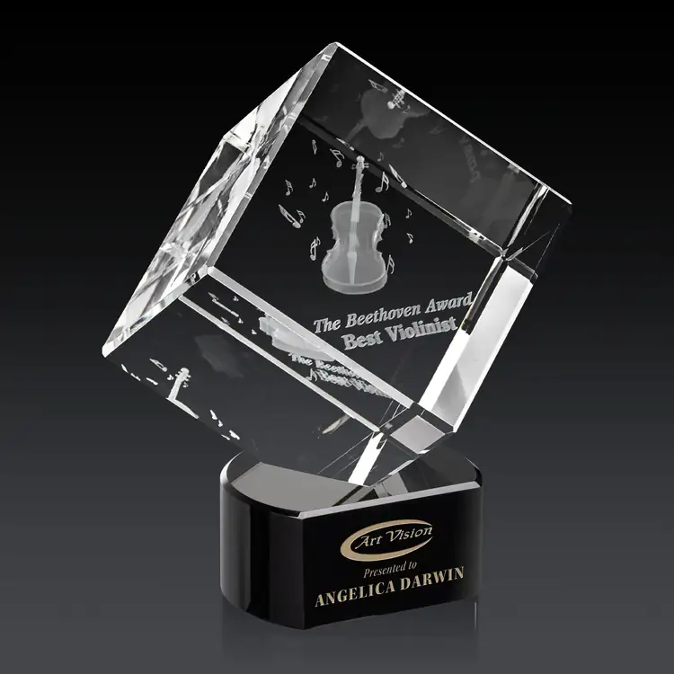 Burrill Optical Crystal Cube Award on Paragon Base - 3D Engraving #3
