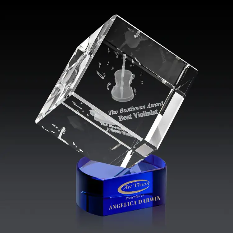 Burrill Optical Crystal Cube Award on Paragon Base - 3D Engraving #4
