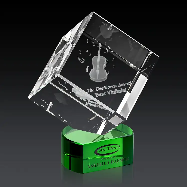 Burrill Optical Crystal Cube Award on Paragon Base - 3D Engraving #5