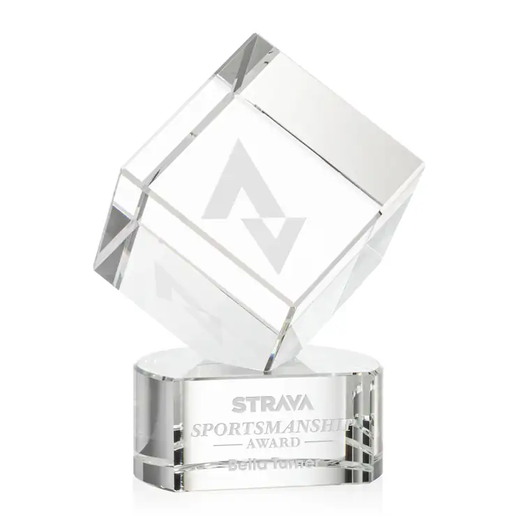 Burrill Optical Crystal Cube Award on Paragon Base - Deep Etch #2