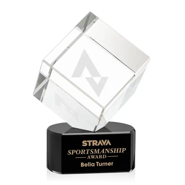 Burrill Optical Crystal Cube Award on Paragon Base - Deep Etch #3