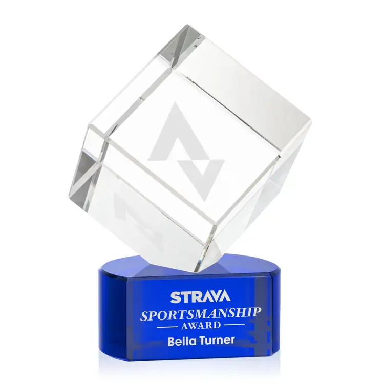 Burrill Optical Crystal Cube Award on Paragon Base - Deep Etch #4