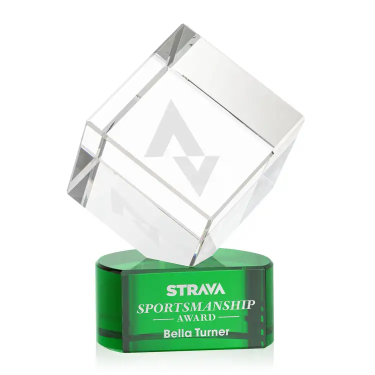 Burrill Optical Crystal Cube Award on Paragon Base - Deep Etch #5