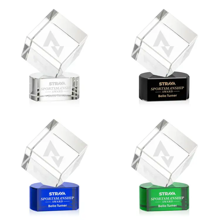 Burrill Optical Crystal Cube Award on Paragon Base - Deep Etch