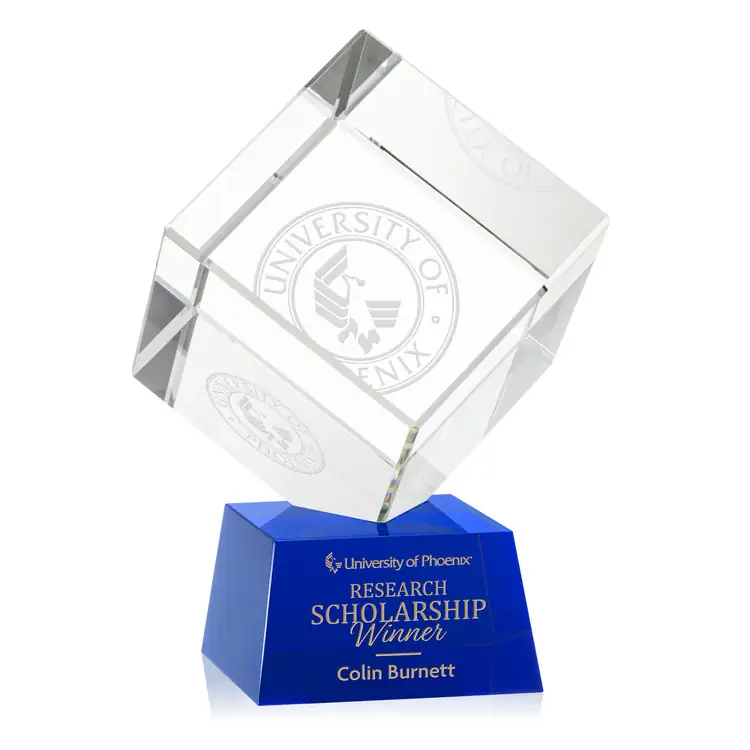 Trophée cube Burrill en cristal optique sur socle Robson - Gravure #12