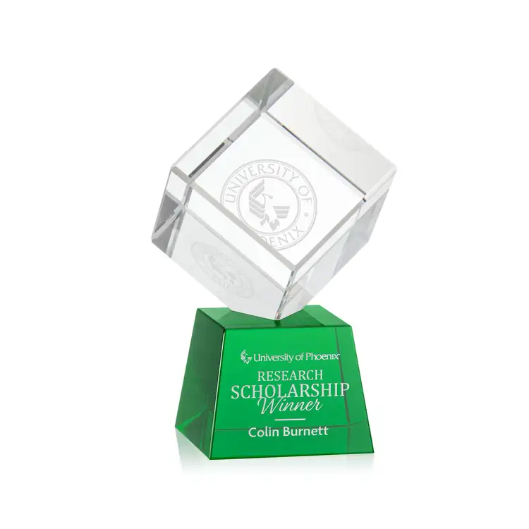 Trophée cube Burrill en cristal optique sur socle Robson - Gravure #14