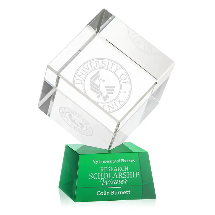 Trophée cube Burrill en cristal optique sur socle Robson - Gravure #16