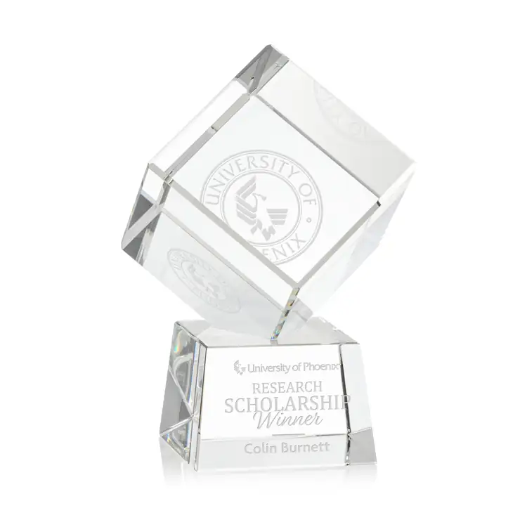 Trophée cube Burrill en cristal optique sur socle Robson - Gravure #3